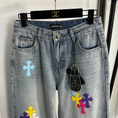 Relaxed Fit Embroidered Denim Jeans