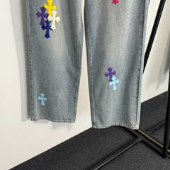 Relaxed Fit Embroidered Denim Jeans