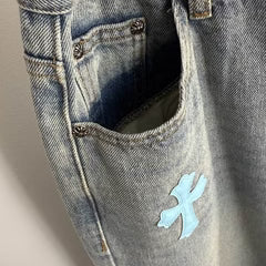Relaxed Fit Embroidered Denim Jeans