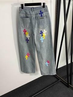 Relaxed Fit Embroidered Denim Jeans