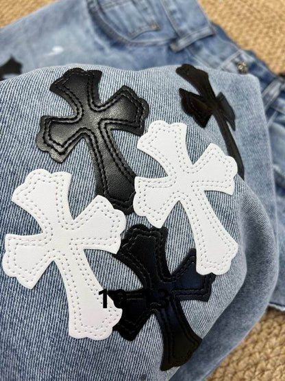 Straight-Leg Embroidered Denim Jeans