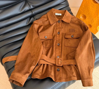 CHIC SUEDE BELTED JACKET SET