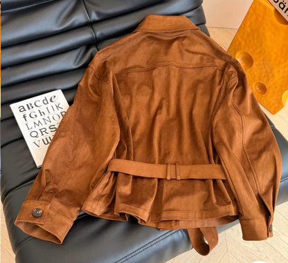 CHIC SUEDE BELTED JACKET SET
