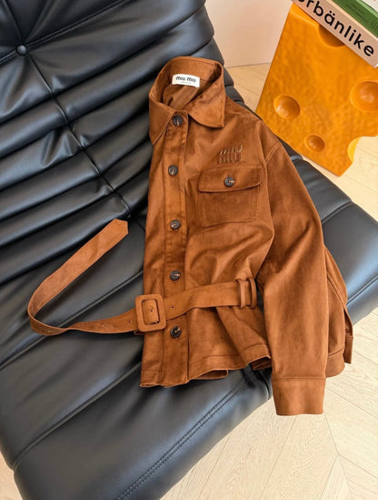 CHIC SUEDE BELTED JACKET SET