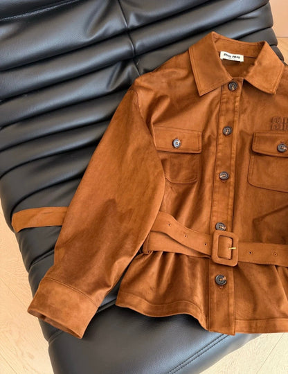CHIC SUEDE BELTED JACKET SET