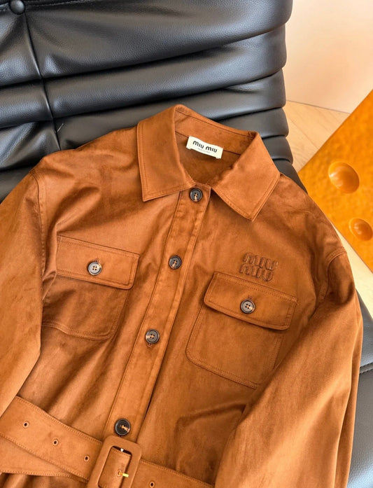 CHIC SUEDE BELTED JACKET SET