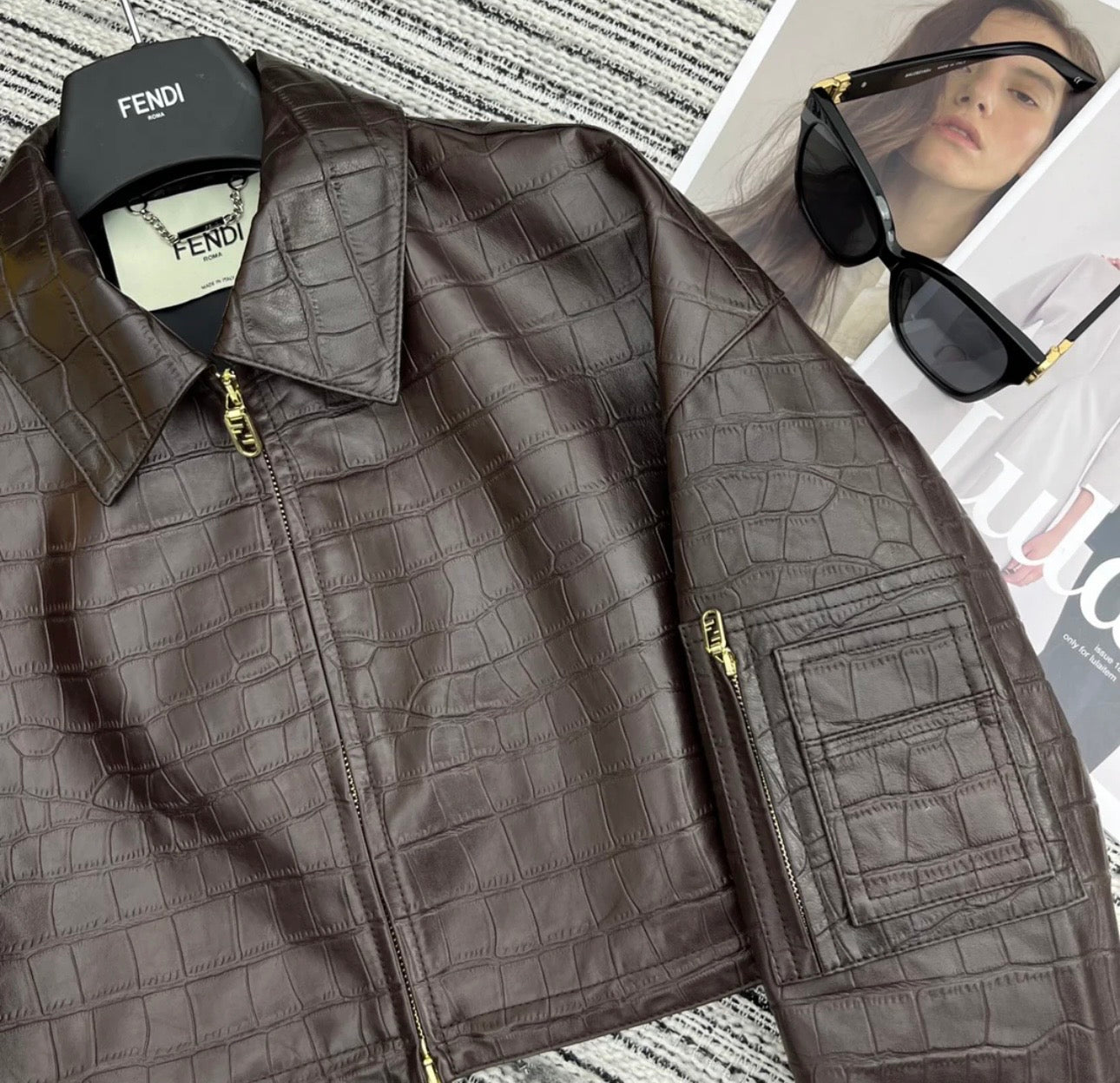 CROCODILE PATTERN LAMBSKIN JACKET