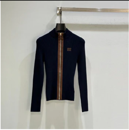 RIBBED ZIP-UP NAVY JACKET