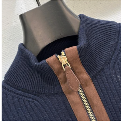 RIBBED ZIP-UP NAVY JACKET