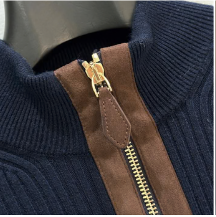 RIBBED ZIP-UP NAVY JACKET