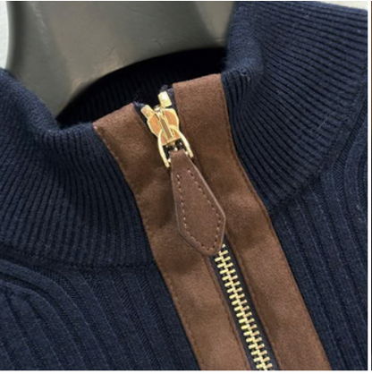 RIBBED ZIP-UP NAVY JACKET