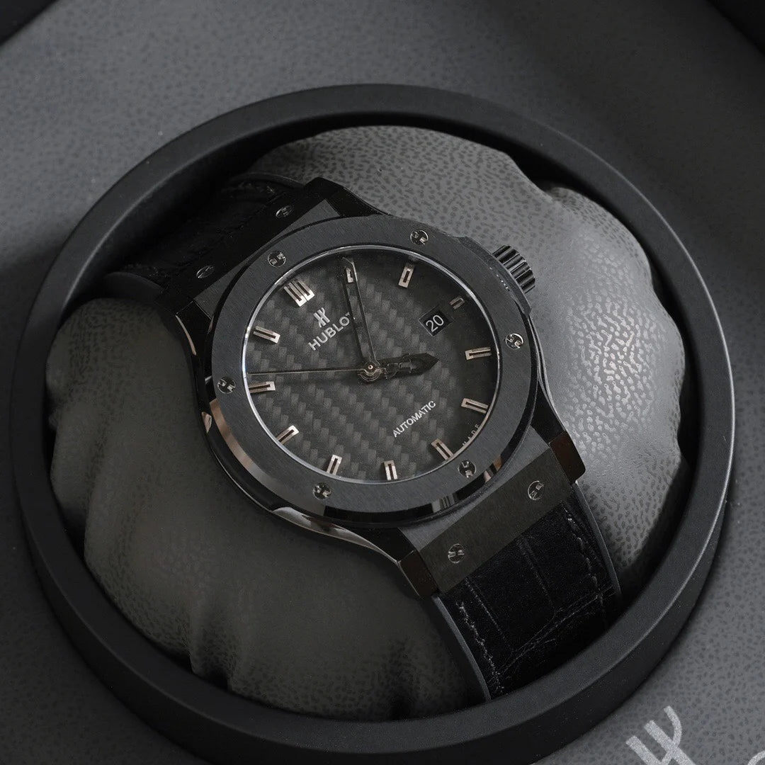 Black Carbon Dial Steel Bezel Watch 42 mm