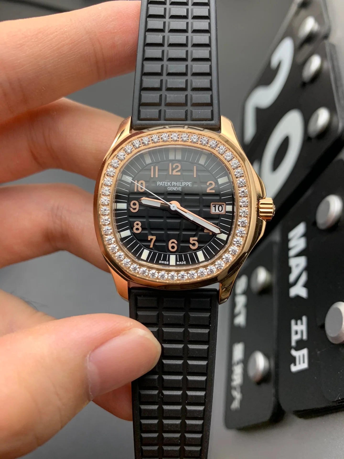 Rose Gold Diamond Bezel Sport Watch 38 mm
