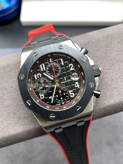 Black Red Chronograph Sport Watch 44 mm