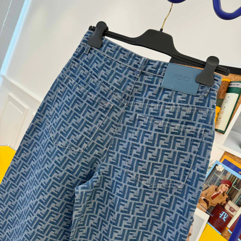 Monogram Pattern Denim Jeans