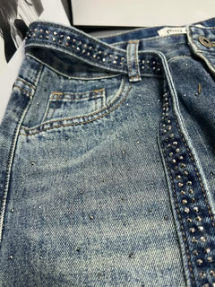 Embellished Denim Jeans Crystal Belt