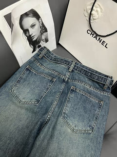 Embellished Denim Jeans Crystal Belt