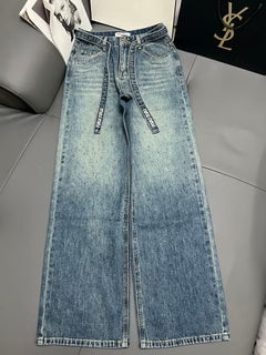 Embellished Denim Jeans Crystal Belt