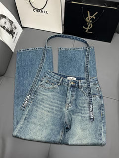 Embellished Denim Jeans Crystal Belt