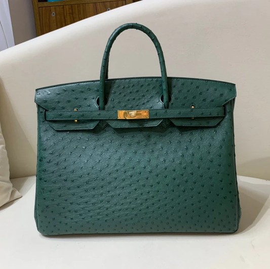 40 OSTRICH MALACHITE WITH GOLD HARDWARE BAG