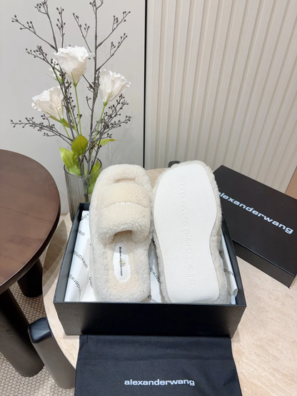 WOMEN'S SHEEPSKIN FUR PLATFORM SLIPPERS