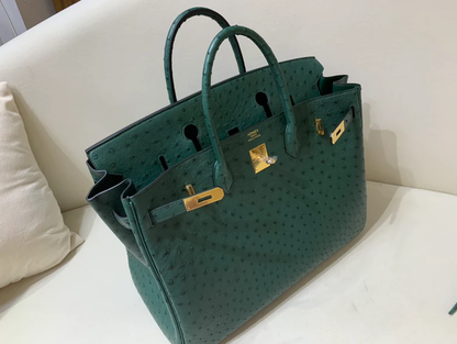 40 OSTRICH MALACHITE WITH GOLD HARDWARE BAG