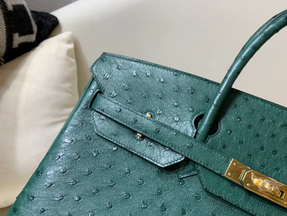 40 OSTRICH MALACHITE WITH GOLD HARDWARE BAG