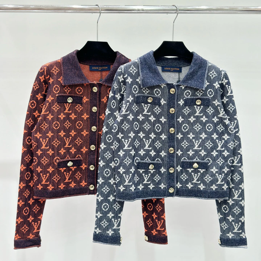 KNIT CARDIGAN WITH LAPEL AND MONOGRAM BUTTONS