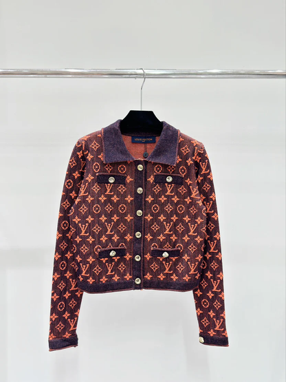 KNIT CARDIGAN WITH LAPEL AND MONOGRAM BUTTONS